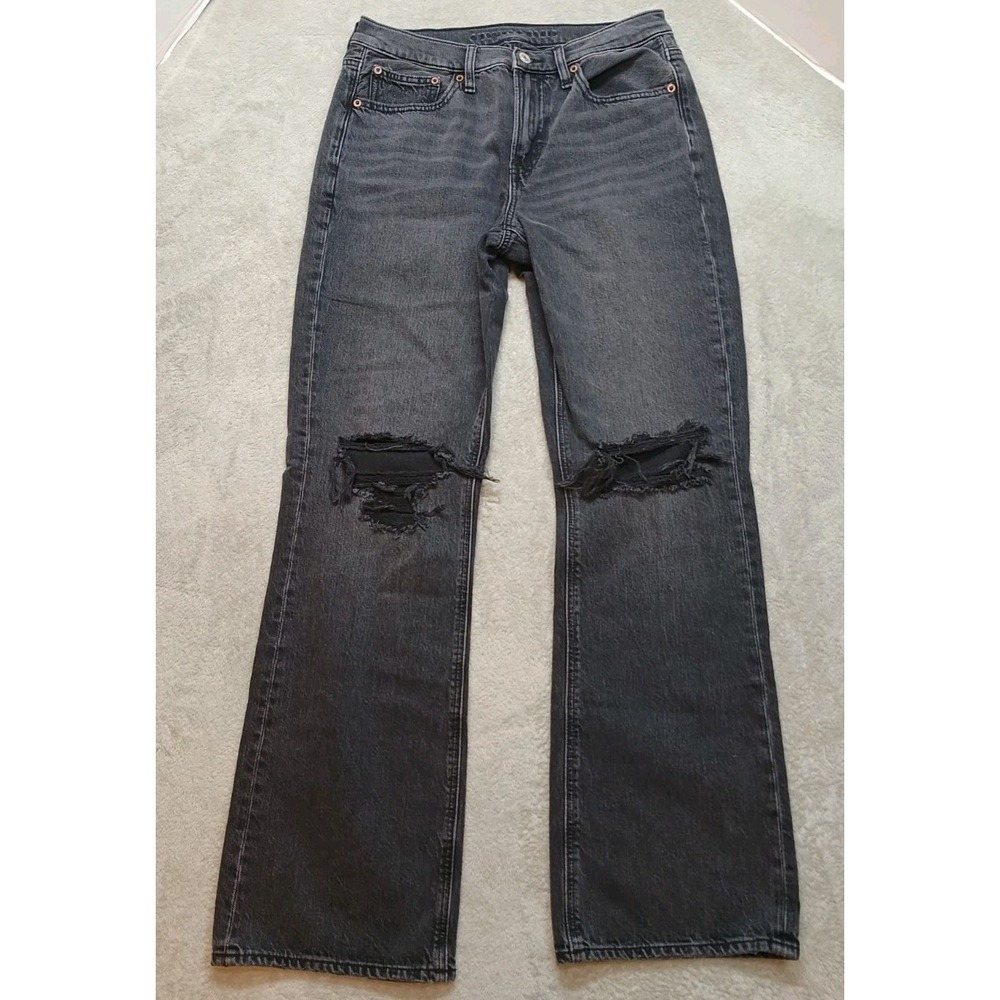 American Eagle Bootcut Jeans Women's 6 Black Denim Distressed Mid Rise Pants.